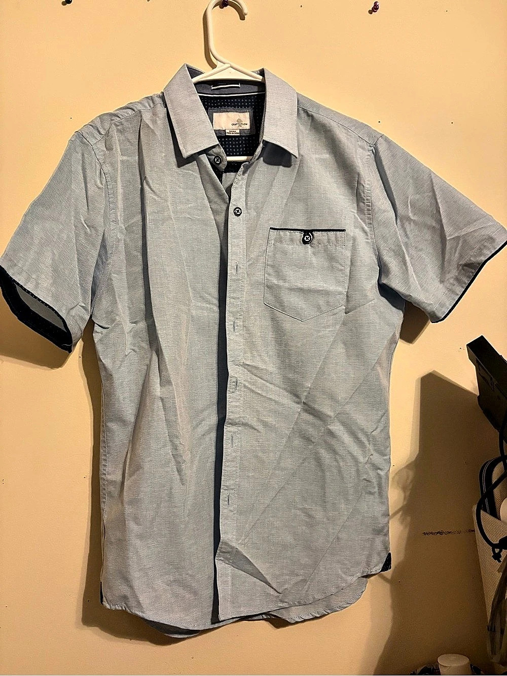 Craft + Flow Short Sleeve Button Down Blue Size Small Like New